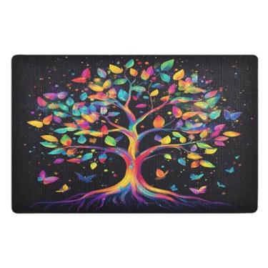 Imagem de Joisal Tapete de porta frontal preto arco-íris árvore entrada externa antiderrapante tapete de boas-vindas exterior 81,3 cm x 50,8 cm tapete de chão exterior