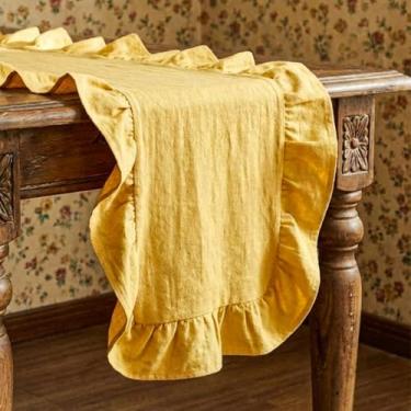 Imagem de HunnmingRe Toalha de mesa com babados, 182 cm, com babados, babados, lavável, casa de fazenda, rústica, decoração de cozinha, para mesa retangular, dia de Ação de Graças, festa de Natal, casamento