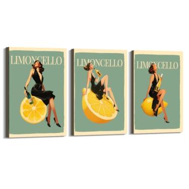 Imagem de Pôster em tela licor de limão mulher sexy sentada em limões arte de parede de cozinha Limoncello impressão de imagem criativa moderna sala de jantar decoração de bar (SKU4-3PCS, 40.6x60 cm