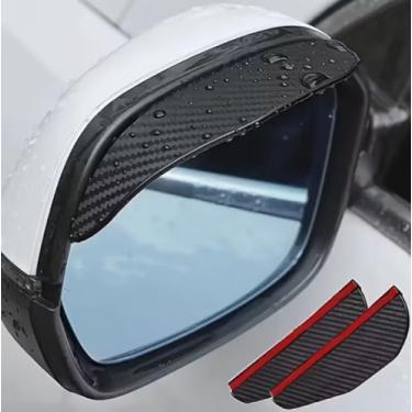Imagem de 2 peças espelho retrovisor de carro, proteção contra chuva, textura de fibra de carbono espessa, bordas reforçadas para visibilidade de condução chuvosa, preto