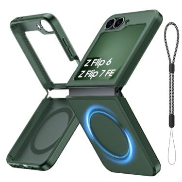 Imagem de Capa magnética para Galaxy Z Flip 7 FE/Galaxy Z Flip 6, compatível com MagSafe [sem protetor de tela] Capa de telefone fina translúcida fosca à prova de choque para Samsung Flip7 FE/ Flip6 (verde)