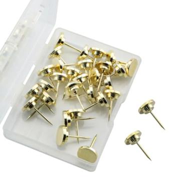 Imagem de BLLNDX 30 peças de pinos de metal de parede dourada com caixa de armazenamento, tachinhas planas redondas de 0,4 x 0,6 polegadas, molduras para pendurar para arranjos de parede de fotos, postagem de