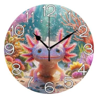 Imagem de GAIGEO Relógio de parede decorativo analógico escritório cozinha relógio estético silencioso sem tique-taque, decoração de parede moderna sala de estar bonito desenho animado salamandrid rosa, 25 cm