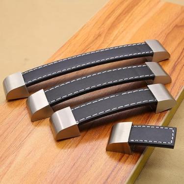 Imagem de 1 peça puxador de couro para armário de gaveta puxadores de porta de móveis de tamanhos variados (preto, 96 mm)