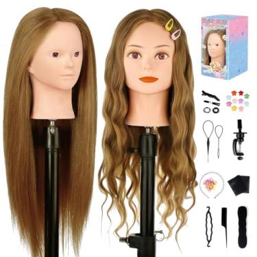 Imagem de Cabeça de manequim de 66 a 71 cm com 90% cabelo humano, cabeça de manequim de manequim, cabelo real para treinamento de cosmetologia, cabeça de manequim, cabeça de boneca manequim para penteado