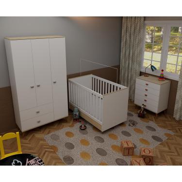 Imagem de Quarto Infantil Completo Bartira Ternura Guarda-Roupa 3 Portas 2 Gavetas Cômoda 5 Gavetas Berço Conversível