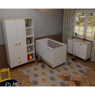 Imagem de Quarto Infantil Completo Bartira Ternura Guarda-Roupa 5 Nichos Cômoda 5 Gavetas Berço Conversível