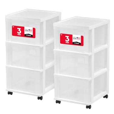 Imagem de IRIS Carrinho de rodinhas organizador de armazenamento de plástico com 3 gavetas dos EUA, com rodízios, pacote com 2, para sala de aula, artigos de arte, armário, banheiro, dormitório, quarto