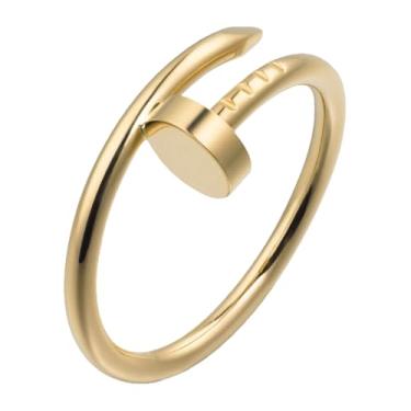 Imagem de BUENAVO Anel de amor masculino, joia moderna de latão banhado a ouro 18K, casamento, aniversário, presente, dia dos namorados, melhor presente para aniversário de casais, anel de unha de ouro para