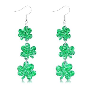 Imagem de ANGLEQUEEN Brincos femininos com pingente de trevo de acrílico para Dia de São Patrício, trevo irlandês, brinco de boa sorte, chapéu verde irlandês, roupas de festival, acessórios para o dia de São