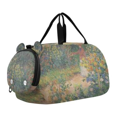 Imagem de Auguste Renoir Bolsa de viagem para meninas, pintura de piano, bolsa de viagem para crianças, bolsa de viagem para meninos, academia, bagagem infantil, Impressão artística de flores Monet Im Garten