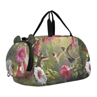 Imagem de Bolsa esportiva de viagem para meninos, burro, desenho animado, cavalo, durante a noite, para o fim de semana, bolsas de viagem, bolsa esportiva de dança, Jardim de beija-flores rosa, Clássico