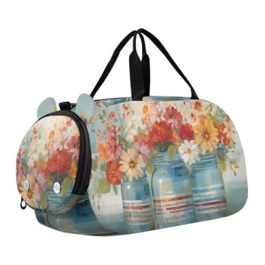 Imagem de Animal Sniffs Rose Bolsas de viagem para meninas bolsa de viagem de fim de semana para meninos bolsa esportiva de dança, Padrão de vaso retrô floral, Clássico