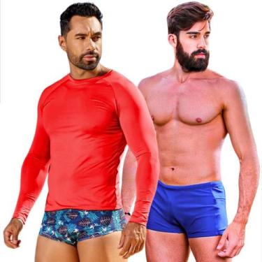Imagem de Kit Camisa Térmica Com Sunga Boxer Zíper Lateral e Bolso Proteção Térm