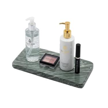 Imagem de Marmor Bandeja de banheiro de mármore natural real para perfume, velas, vaidade de pedras de joias, organizador de balcão de banheiro e cozinha e decoração de casa (verde romano)