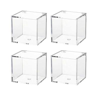 Imagem de Caixa de acrílico transparente com tampa, pacote com 4 caixas de exibição de acrílico de plástico, mini cubos, pequena caixa de armazenamento para doces, lembrancinhas, café, casamento, festa, joias