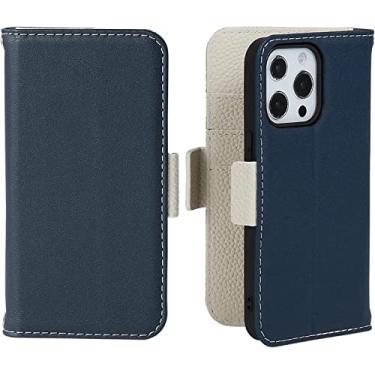 Imagem de KKFAUS Capa carteira para iPhone 13 Pro Max/13 Pro/13/13 Mini, capa flip de couro de vaca premium com suporte de cartão capa de notebook flip magnética (cor: azul, tamanho: 13 6,1 polegadas)