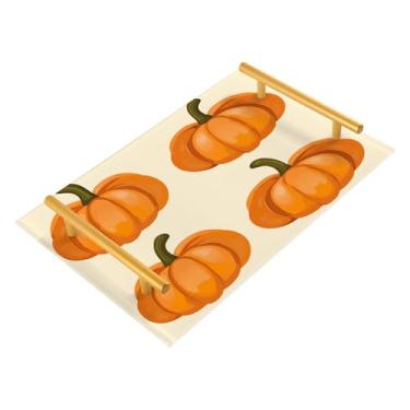 Imagem de xigua Bandeja de banheiro de abóboras de outono com alças bandeja de servir antiderrapante para mesa de centro, organizador de bancada de cabeceira bandeja de decoração de acrílico para decoração de
