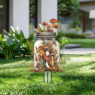 Imagem de Estacas de jardim de garrafa de cogumelo decoração de jardim acrílico - decoração de placa de acrílico de jardim 2D, arte de quintal de fantasia, presente para amantes da natureza, para vasos de