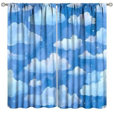 Imagem de Cortina de céu azul para quarto de crianças, lindo desenho animado céu azul, nuvem branca, decoração de casa, quarto, sala de estar, tratamento de janela, conjunto de 2 painéis, tamanho total 106,7 cm