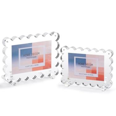 Imagem de iAngeTou Pacote com 2 molduras de acrílico recortadas, molduras transparentes de mesa com suporte antiponta (10 x 15 cm e 8 x 12 cm), tela dupla face para decoração de casa/escritório