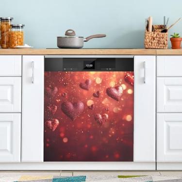 Imagem de ATTX Capa magnética para lava-louças dia dos namorados corações | Adesivo decorativo de eletrodomésticos de 58 x 66 cm para armários domésticos e eletrodomésticos #172