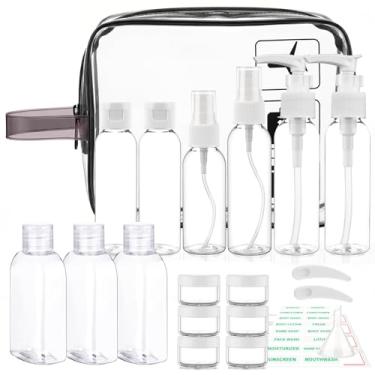 Imagem de Cosywell Garrafas tamanho viagem para artigos de higiene pessoal, pacote com 20 frascos de higiene pessoal aprovados pela TSA, kit de viagem à prova de vazamento para mulheres e homens, bolsa de