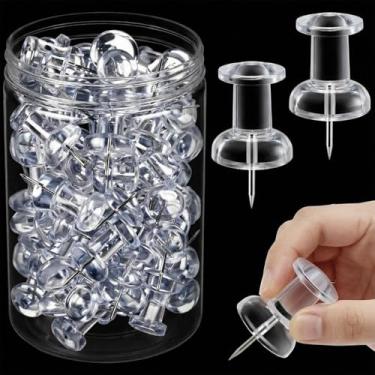 Imagem de Outus 60 peças de pinos gigantes jumbo tachinhas cabeça de plástico de 2,5 cm para quadro de cortiça cartazes decorações presentes abaixo de 10 dólares (transparente)