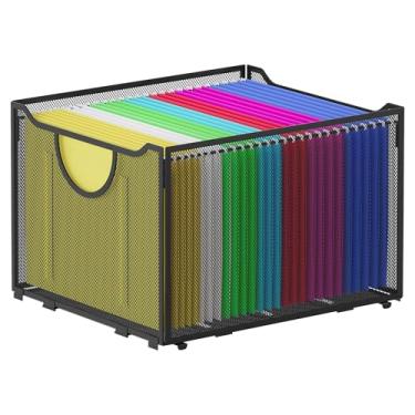 Imagem de EasyPAG Organizador de pastas de arquivos suspensas, caixa de arquivamento de malha preta, caixa de armazenamento empilhável, suporte de documentos de mesa para papéis tamanho carta