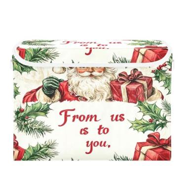 Imagem de SEHANY Linda caixa de armazenamento de Papai Noel de Natal com tampas e alças, organizador de cestas de armazenamento de tecido dobrável, caixas de armazenamento de cubos grandes para roupas, cobertor