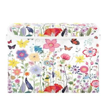 Imagem de SEHANY Caixa de armazenamento de armário de borboleta de flores com tampas e alças, organizador de cestas de armazenamento de tecido dobrável, caixas de armazenamento de cubos grandes para roupas