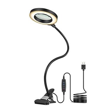 Imagem de Luz de leitura com clip LED para mesa brilho ajustável cor da braço flexível e lupa trabalho aprendizado escritório artesanato