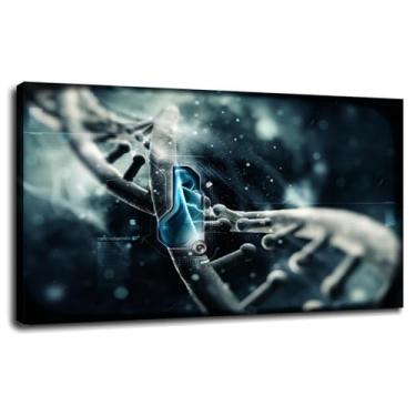 Imagem de Impressão em tela esquemática DNA Blue Genetics Poster arte de parede para casa 1 peça decorações com moldura 33.0 cm x 20.3 cm