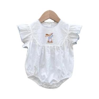 Imagem de Verão bebê meninas macacão branco manga curta coelho algodão macacão d