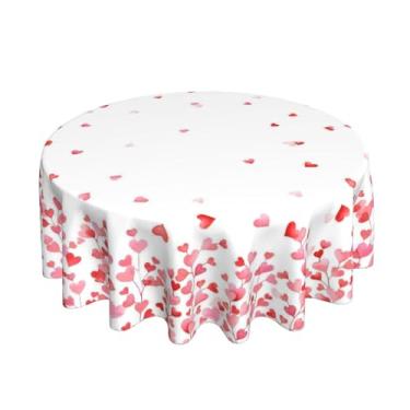 Imagem de BETGINY Toalha de mesa redonda para dia dos namorados 152 x 152 cm, toalha de mesa de coração de amor vermelha e rosa, poliéster resistente a manchas, aniversário, dia de casamento, férias, cozinha