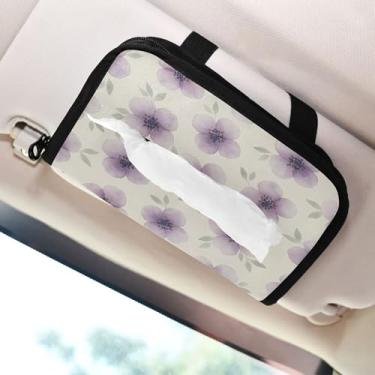 Imagem de SEHANY Elegante suporte de lenços de papel de carro floral roxo, caixa de lenços para carro, viseira solar, porta-guardanapos retangular, dispensador de máscara de carro, caixa de lenços para veículos