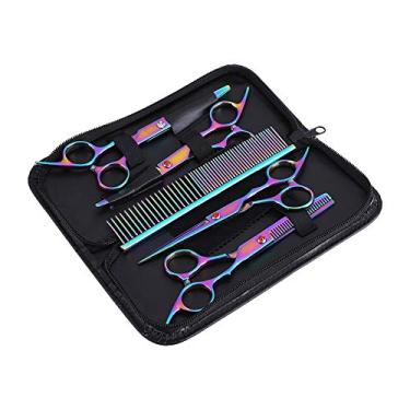 Imagem de CUOFYUNL Pet Grooming Tesoura Kit Cachorro Gato Conjunto de tesouras de cabeleireiro para corte de cabelo e desbaste