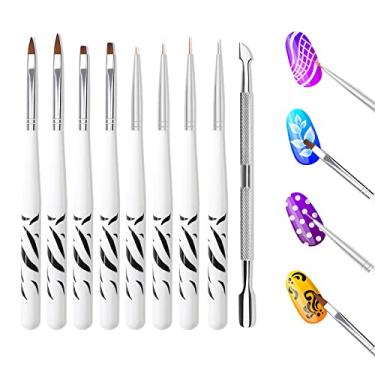 Imagem de CUOFYUNL 9 PCS Ferramentas para Nail Art Polonês Gel Liner Caneta para pintura de unhas Caneta de aço inoxidável empurrador de unhas de ponta dupla e kit aparador de unhas