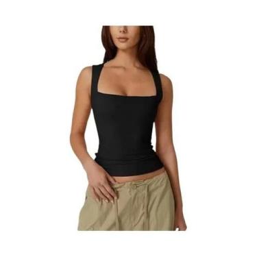 Imagem de Top Sem Mangas De Decote Quadrado Rosa Gótico Para Mulheres, Camiseta 