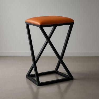 Imagem de Banqueta Z 80 Cm Banco Cozinha Corino Bistrô Ferro Balcão Cor:caramelo