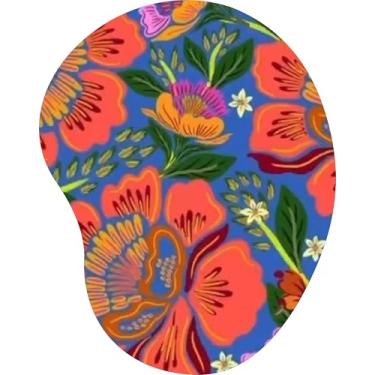 Imagem de Mouse Pad Ergonômico Gota Flores Tropicais Vibrantes Fundo Azul