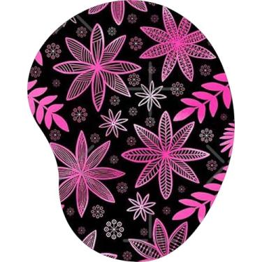 Imagem de Mouse Pad Ergonômico Gota Flores Abstratas Rosa Fundo Preto