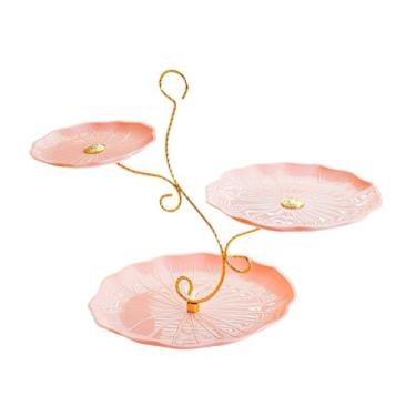 Imagem de MotiveTech Prato de frutas, suporte para cupcakes, porta-doces, elegante expositor de sobremesas, prato para lanches de frutas para casamento, festa campestre, Rosa