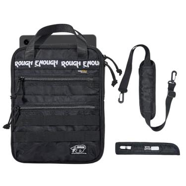 Imagem de Capa Rough Enough para tablet iPad de 9 a 11 polegadas para estudantes universitários, homens, viagens ao ar livre, com alça de ombro removível, suporte para caneta, resistente ao clima, cordura preta