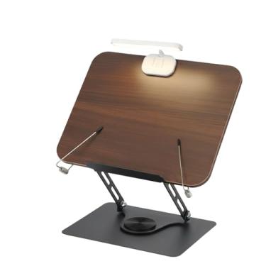 Imagem de GOVNPJ Suporte de livro para leitura, suporte de livro de receitas de 30 x 23 cm com luz de 3 níveis, suporte ajustável de aço carbono para cozinha, escritório e bíblia