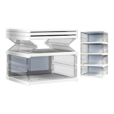 Imagem de Organizador de sapatos, caixa transparente, empilhável, dobrável, economia de espaço, recipientes de armazenamento de sapatos com porta magnética - para casa, apartamento, casa de fazenda, entrada