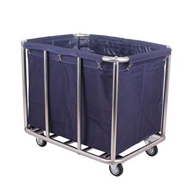 Imagem de Carrinho/organizador de roupas para serviço pesado Hand Trucks Carrinho de rodinhas sobre rodas, cesto de lavanderia com sacos removíveis, suporte de aço inoxidável/azul