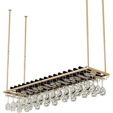 Imagem de SGeneE Suporte de garrafa de vinho para pendurar no teto suporte de garrafa de vinho rústico montado na parede suporte de vinho estilo simples pendurar para copos de vinho (preto 120 cm x 27 cm)