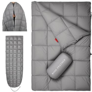Imagem de ROSE FEATHER Cobertor de acampamento de plumas, cobertor de viagem ao ar livre de uso múltiplo, cobertor de saco de dormir inchado, impermeável e embalável, colcha de mochila para acampamento, viagem