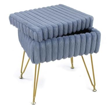 Imagem de xupersodys Banqueta de pele sintética com otomano de armazenamento, cadeira de penteadeira para sala de maquiagem, banquetas para quarto, apoio para os pés com pernas de metal e como mesa de centro